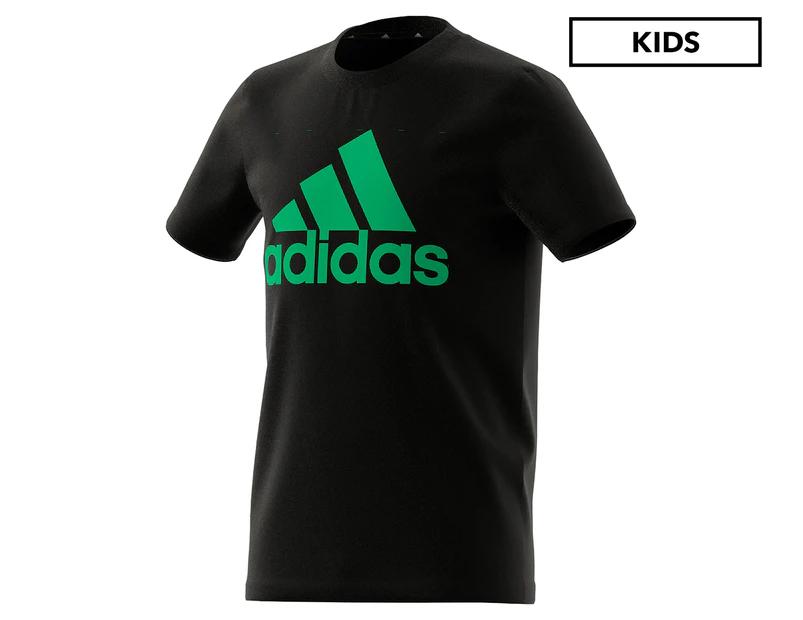 Adidas Boys' Essentials Tee / T-Shirt / Tshirt - Black/Screaming Green
