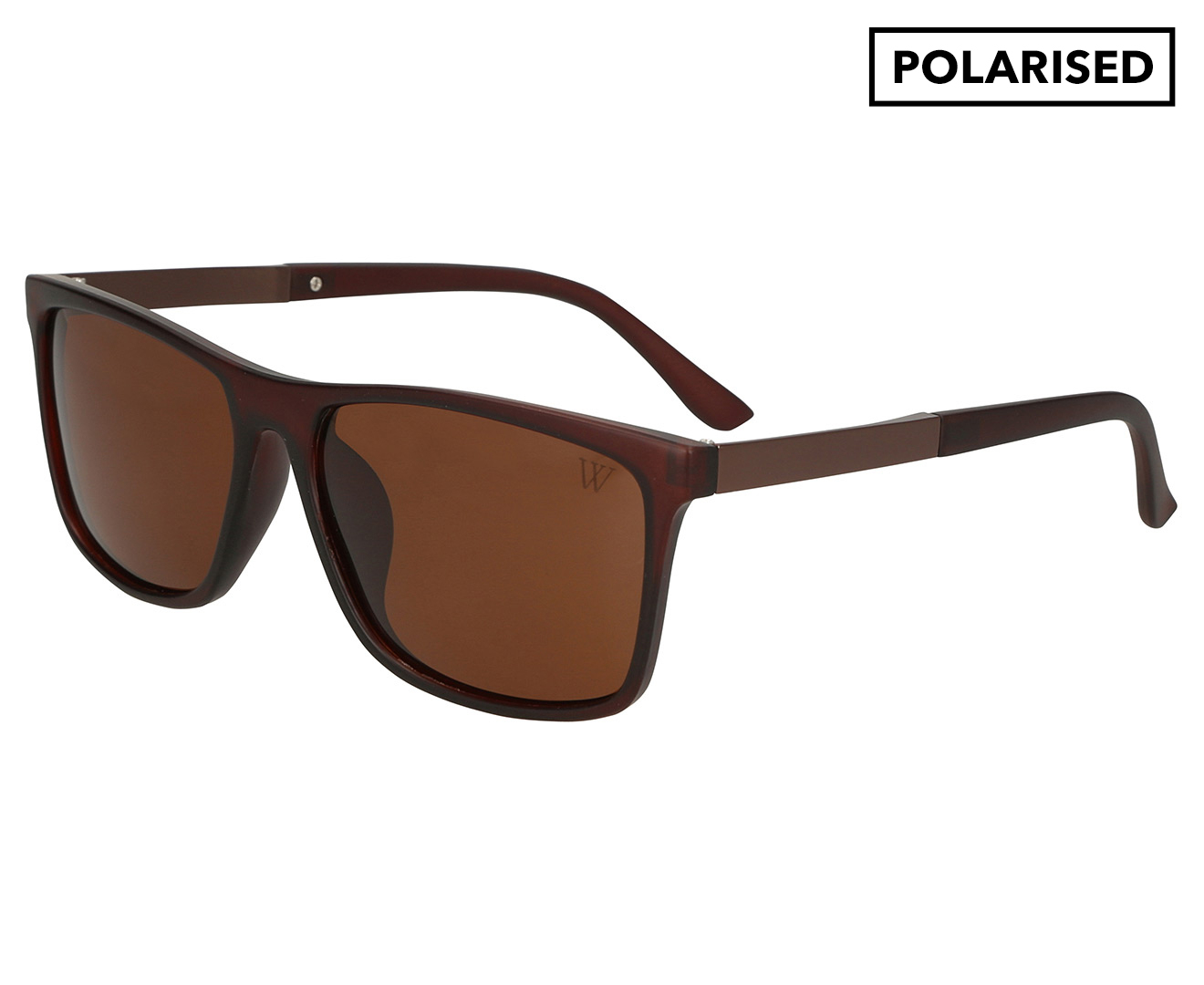 black sunglass frames with brown lenses