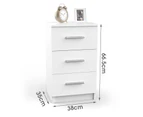 Advwin Bedside Table 3 Drawer Nightstand Storage Bed Side Table White