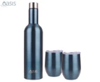 Oasis 3-Piece Double Wall Insulated Wine Traveller's Set - Sapphire