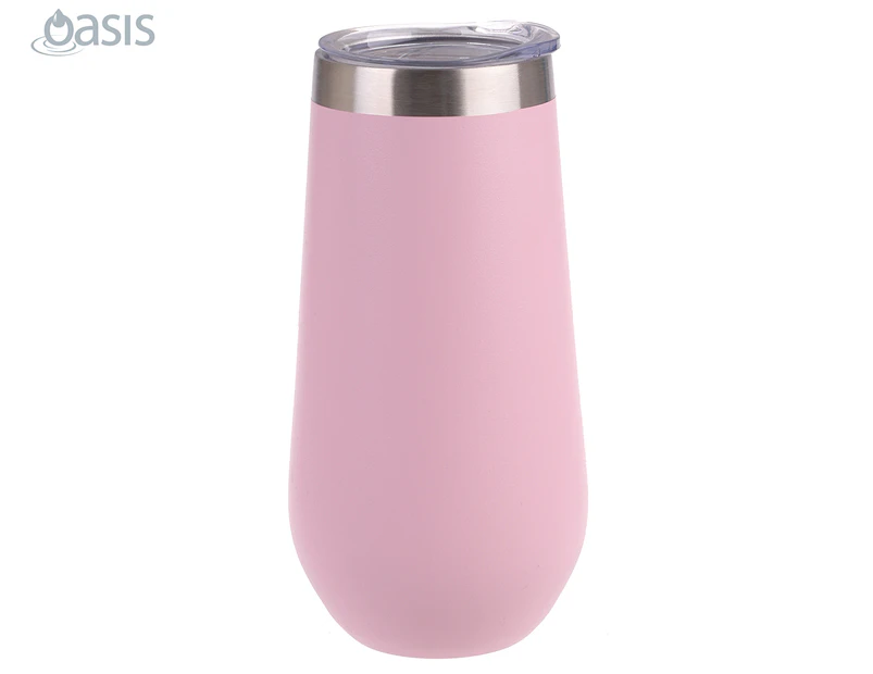 Oasis 180mL Double Wall Insulated Champagne Flute w/ Lid - Matte Carnation