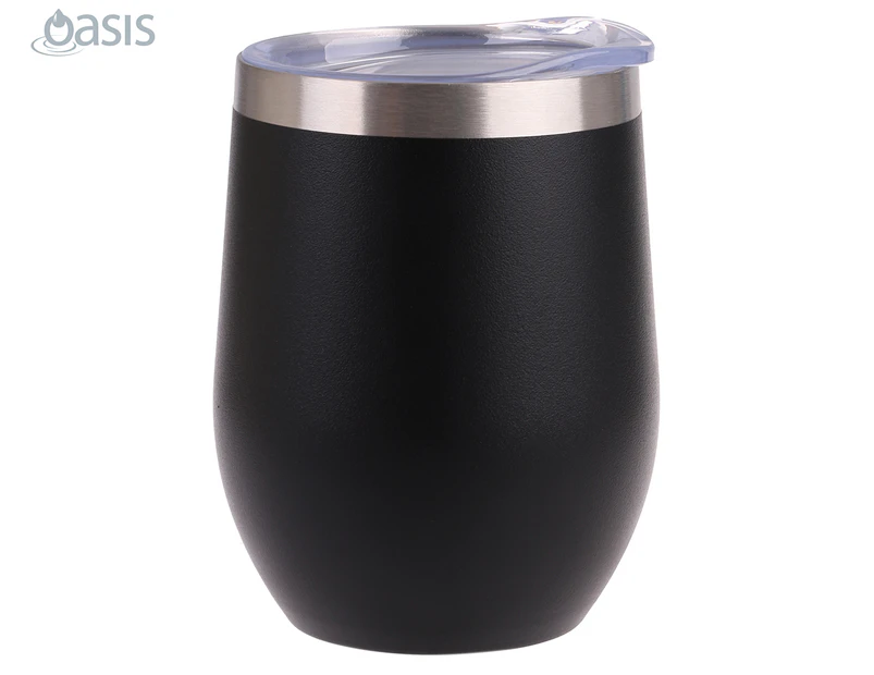 Oasis 330mL Double Wall Insulated Wine Tumbler w/ Lid - Matte Onyx