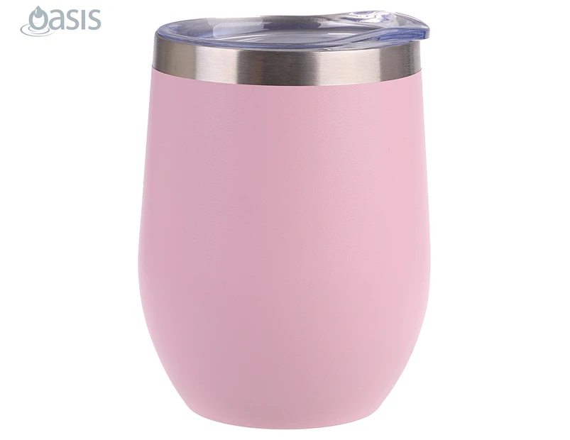 Oasis 330mL Double Wall Insulated Wine Tumbler w/ Lid - Matte Carnation