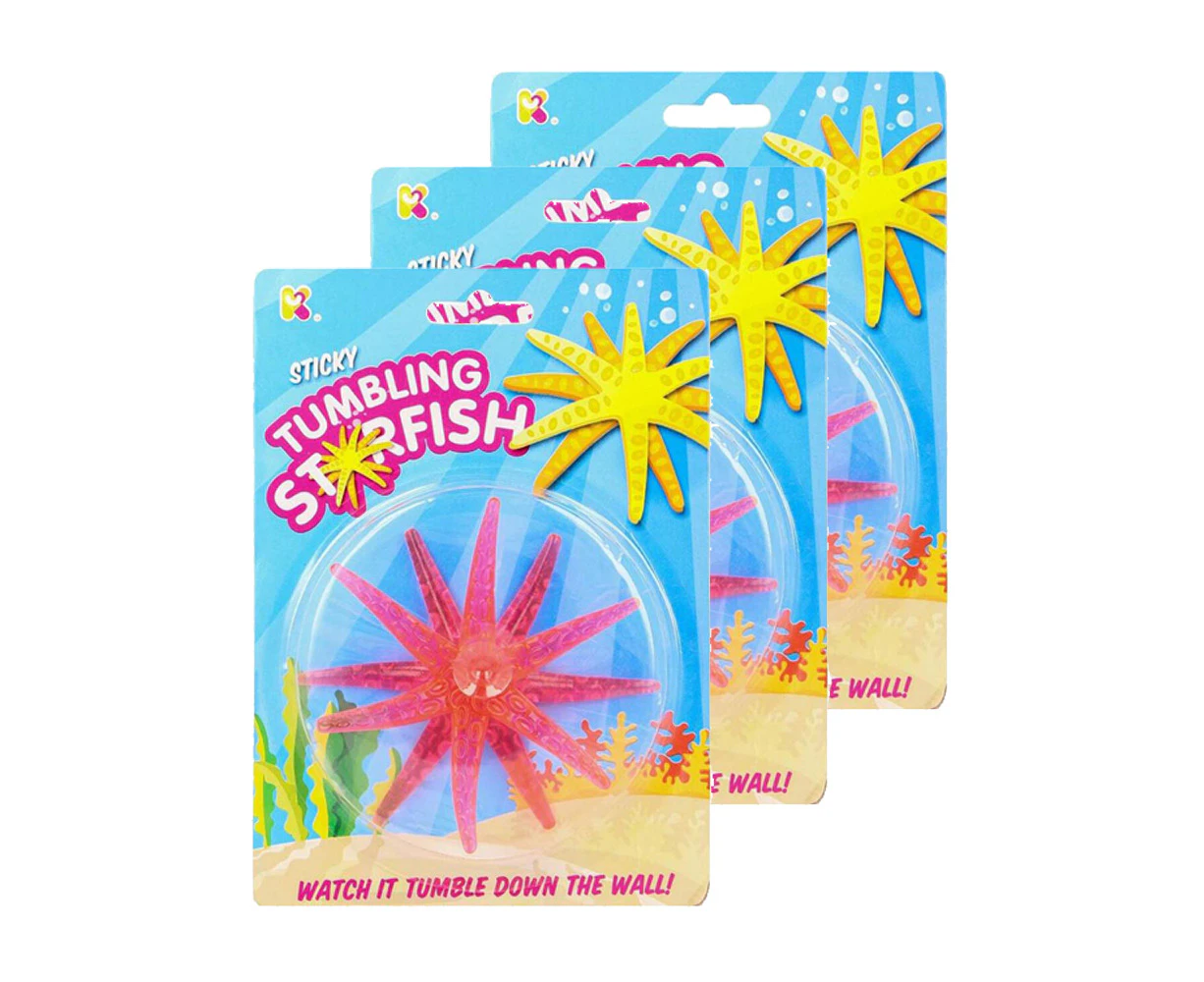 3x Fumfings Novelty Sticky Tumbling Starfish 18cm Underwater Toys 3y+ Kids Asst