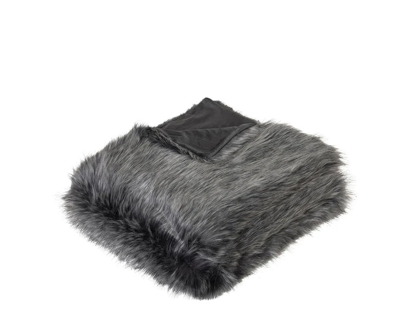 J.Elliot Grey Wolf 160cm Faux Fur Throw/Blanket Home/Bedroom/Lounge Steel Grey