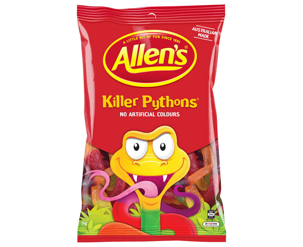 Allen's 1kg Killer Pythons/Snakes Fruit Flavoured Soft Chewy Sweets/Candy Snack