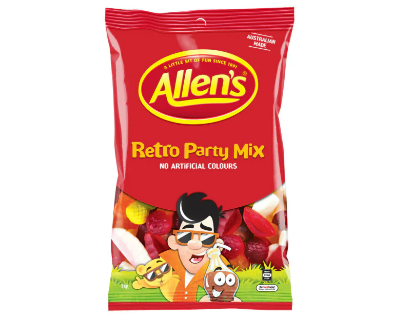 Allen's 1kg Retro Party Mix Teeth/Milk Bottles/Chewy Fruit Jelly Lolly Snack Bag