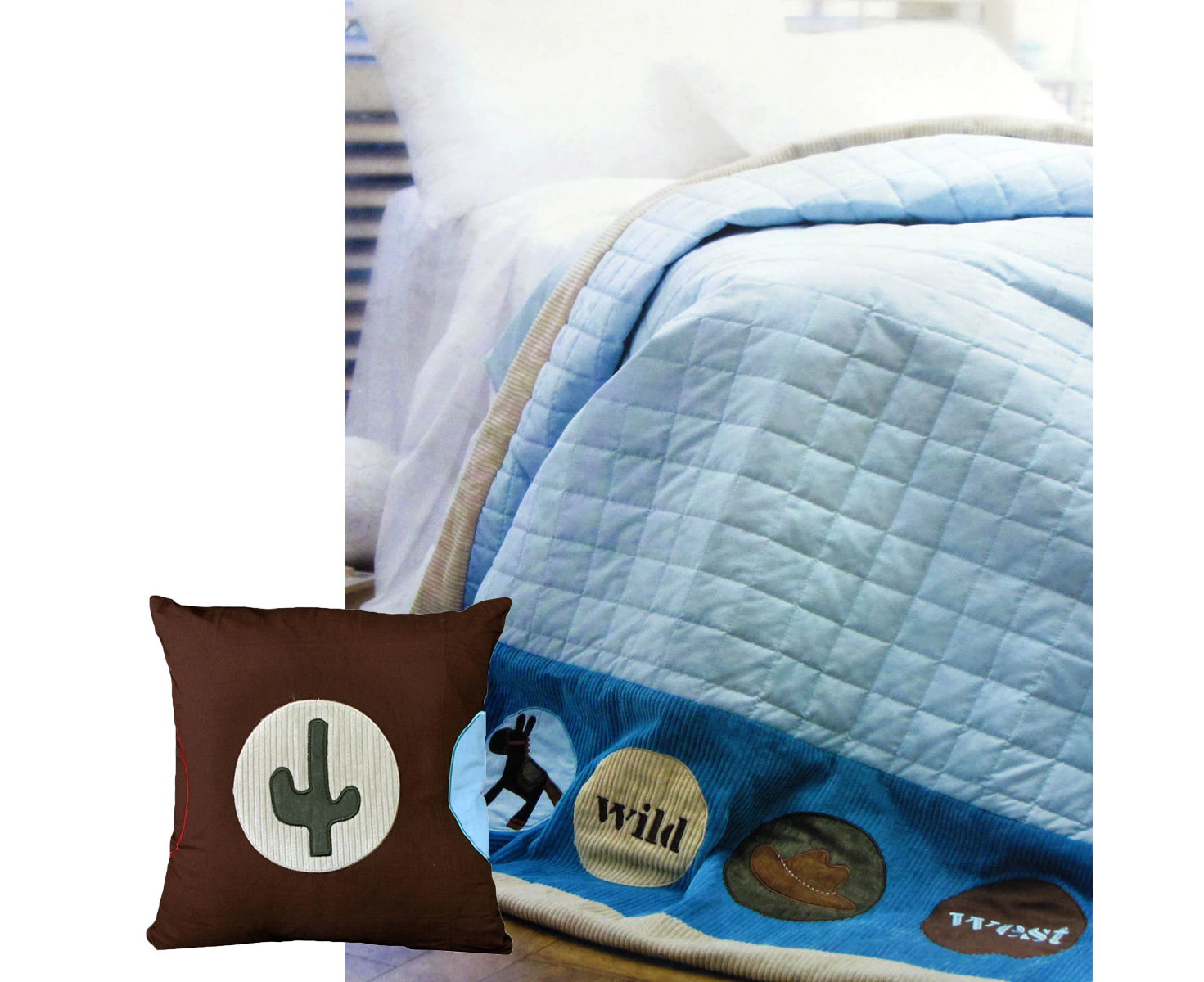 Happy Kids Wild Wild West Blue Embroidered Comforter with Bonus Cushion