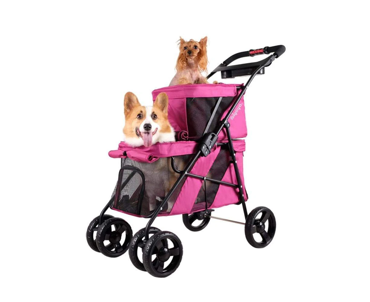 Ibiyaya Double Decker Pet Stroller for Multiple Pets - Red Violet