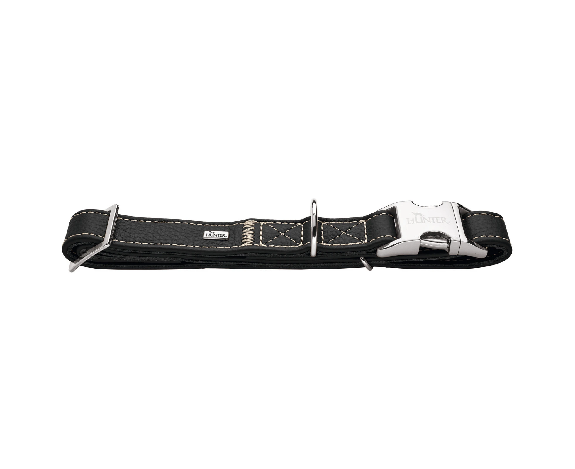 Hunter Cannes Alu-Strong Leather Dog Collar Clasp Buckle, Black