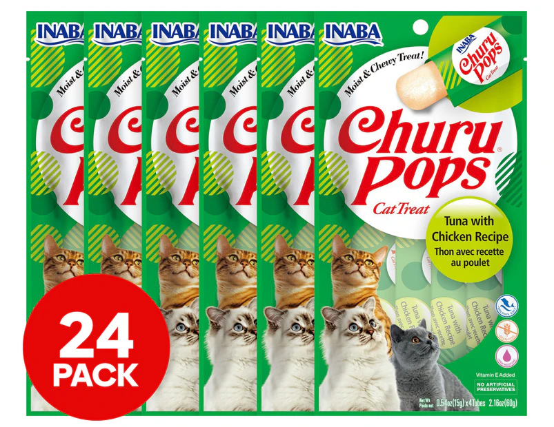 6 x 4pk Inaba Churu Pops Cat Treats Tuna w/ Chicken 60g
