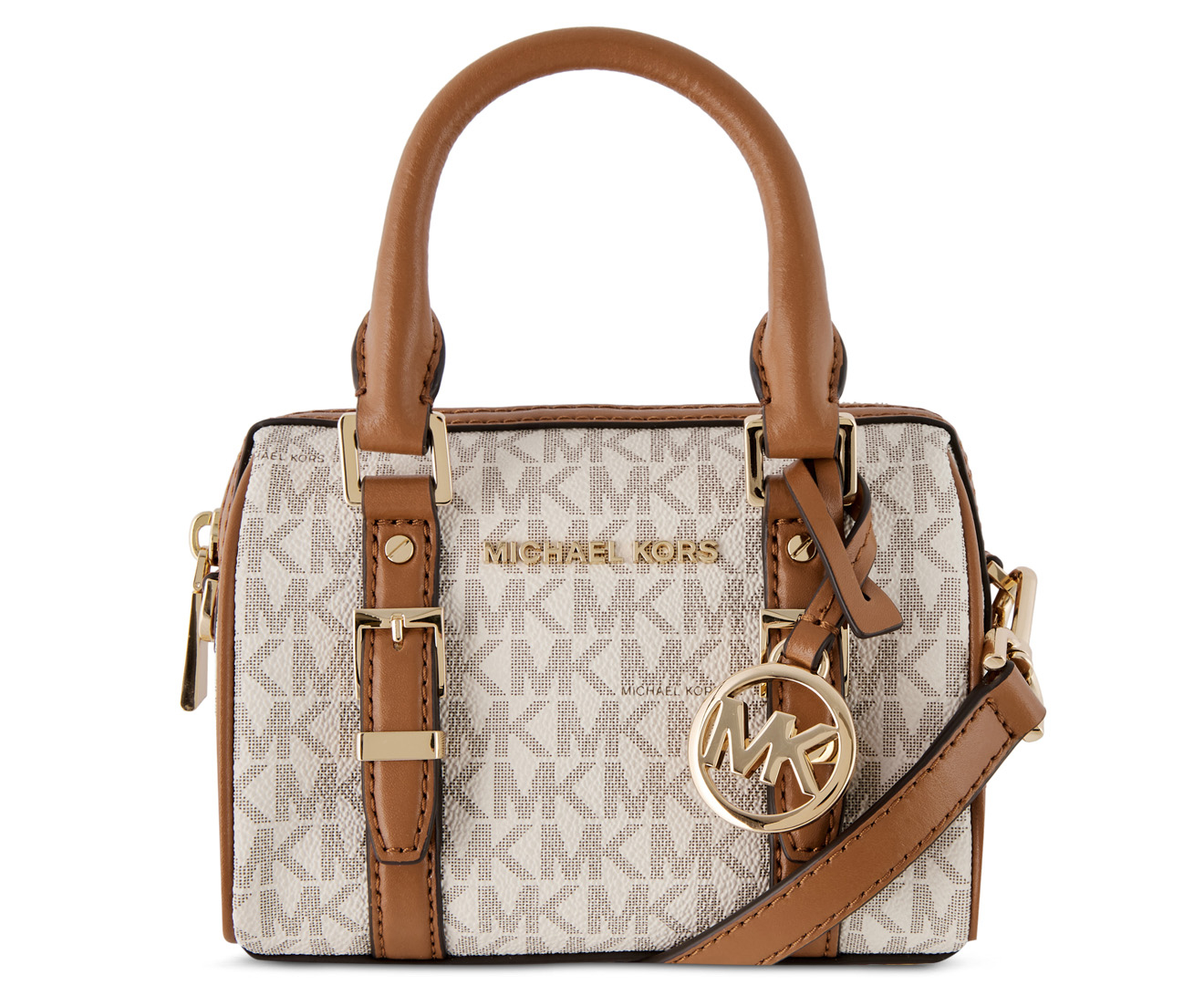 Michael Kors Bedford Legacy Extra Small Duffle Leather Crossbody Bag -  Vanilla/Acorn 