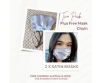 Face Mask Reusable (2 Pack) Australia Silk Satin (Free Mask Necklace) - Black/Grey