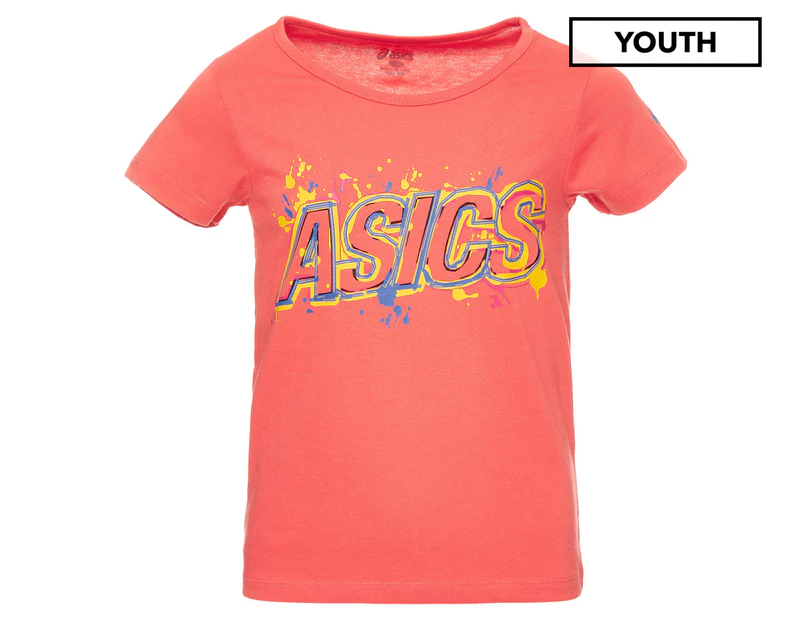 ASICS Youth Girls' Short Sleeve Logo Tee / T-Shirt / Tshirt - Coralicious