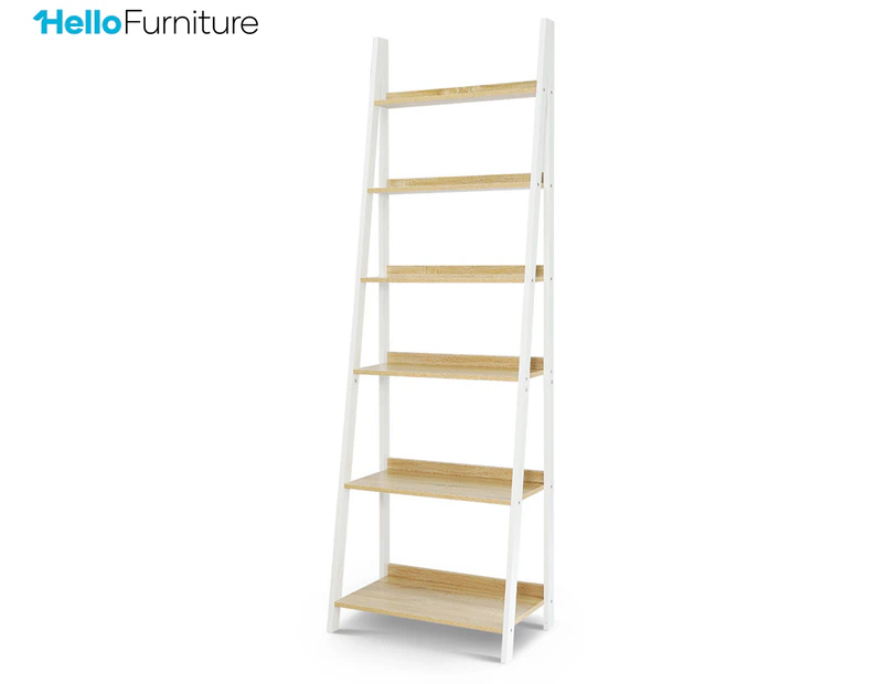 HelloFurniture Chloe 6-Tier Ladder Shelving Unit - White/Oak