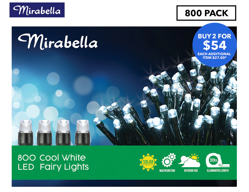 Mirabella 800 LED Christmas Solar Fairy Lights - Cool White