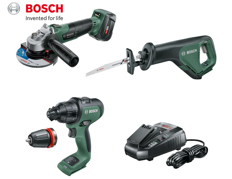 Bosch 3-Piece 18V Rechargeable DIY Cordless Power Tool Kit - Black/Green