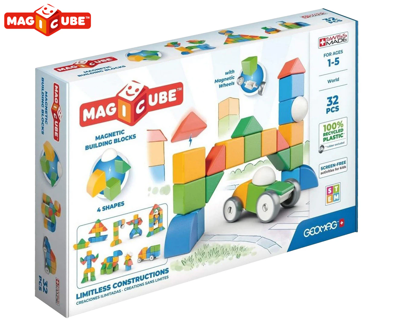 Geomag 32-Piece Magicube Shapes Magnetic Building Blocks