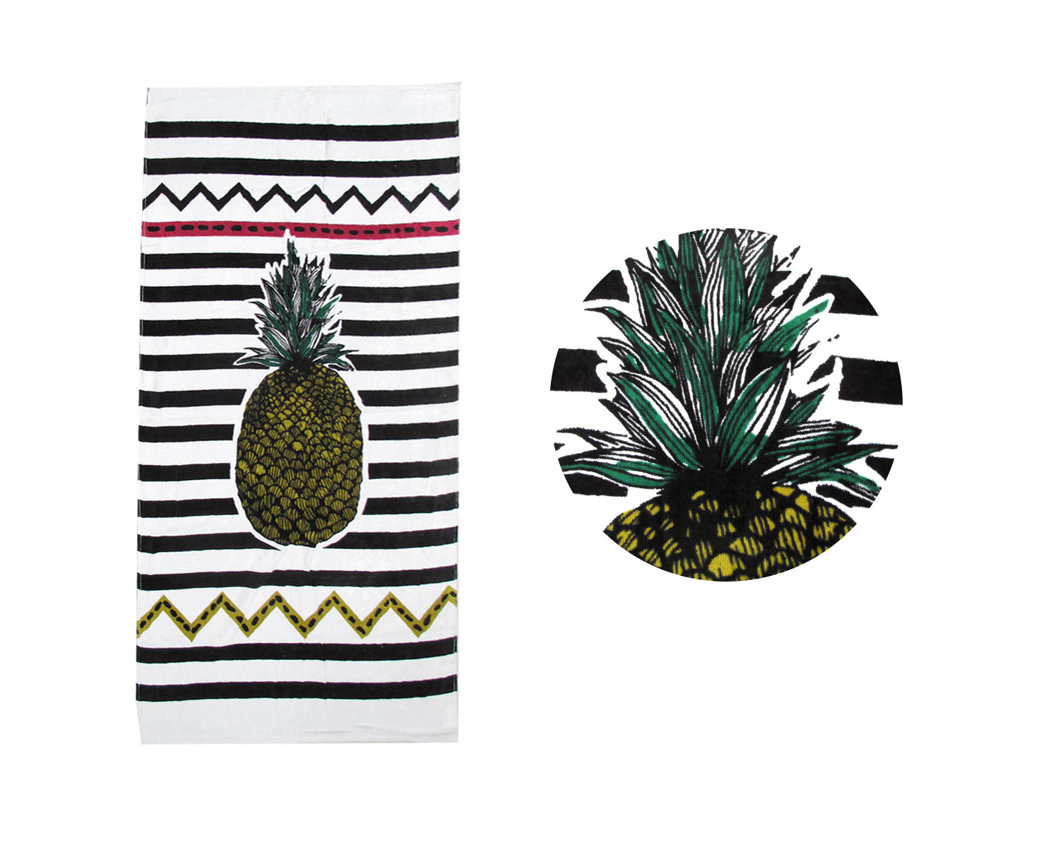 Giant Pineapple Cotton Beach Towel 70 x 145cm Blac White