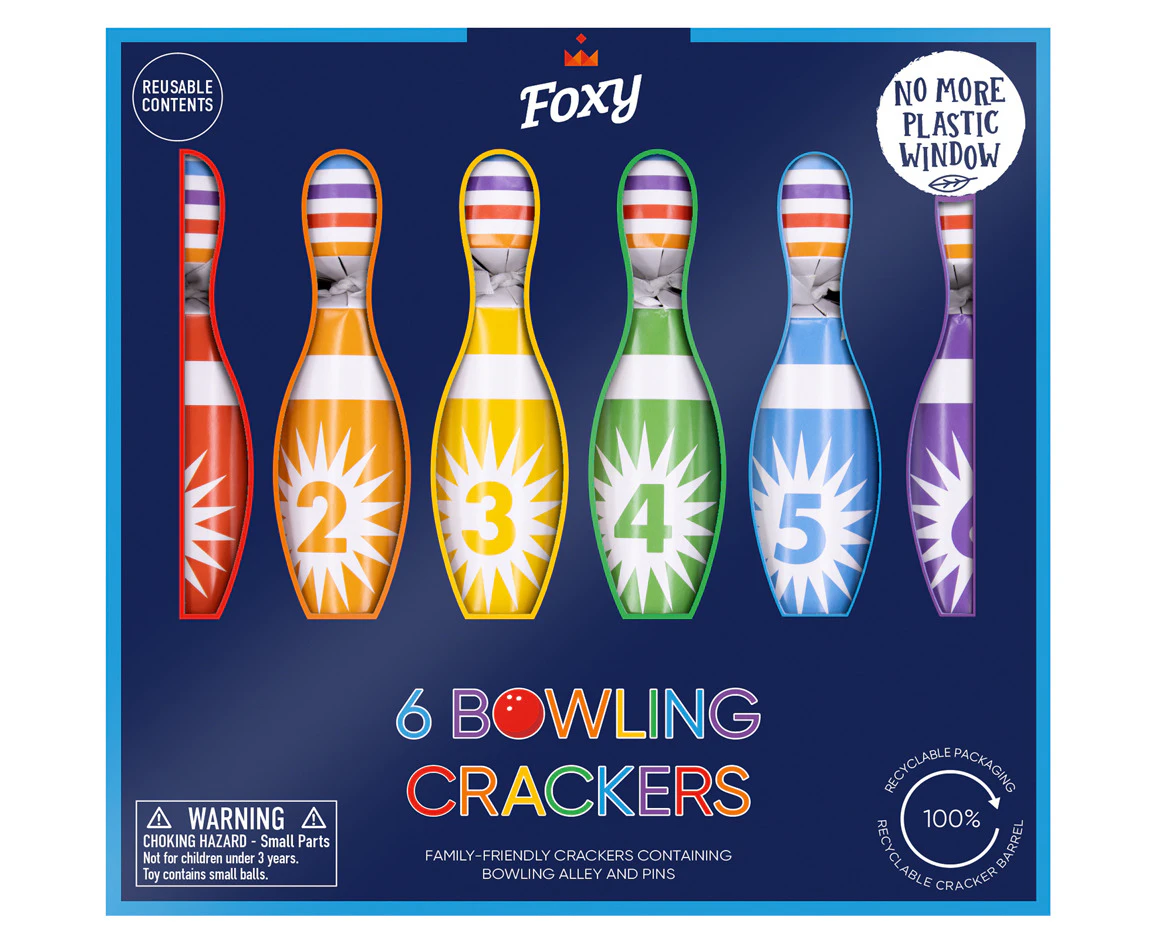 Rainbow Bowling Game Christmas Crackers 6pk