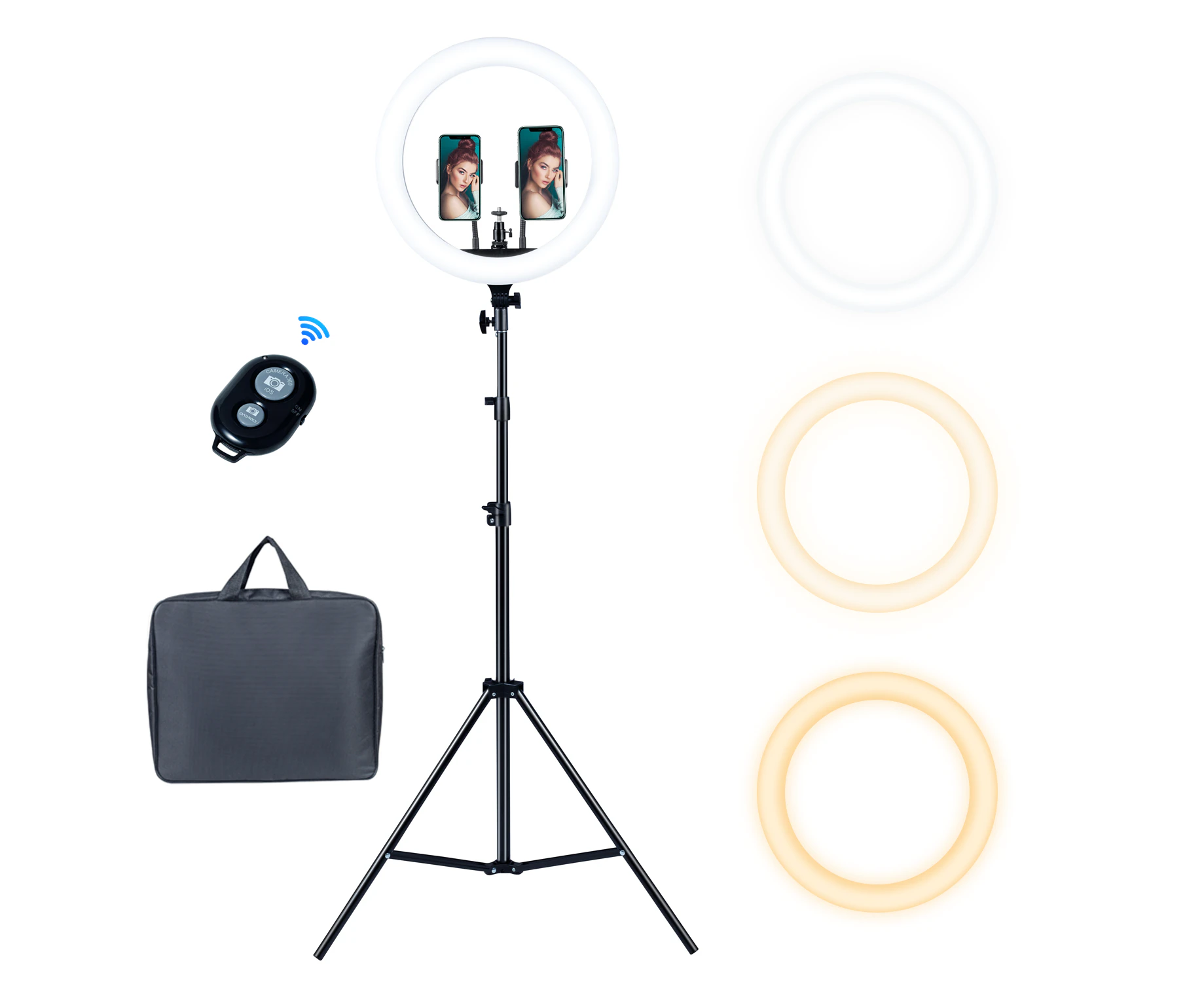 14" Ring Light with 210cm Tripod Stand and 4 Phone Holders,Dimmable LED Ring Light with 3 Light Modes & Adjustable Brightness Level for Makeup/Live Stream