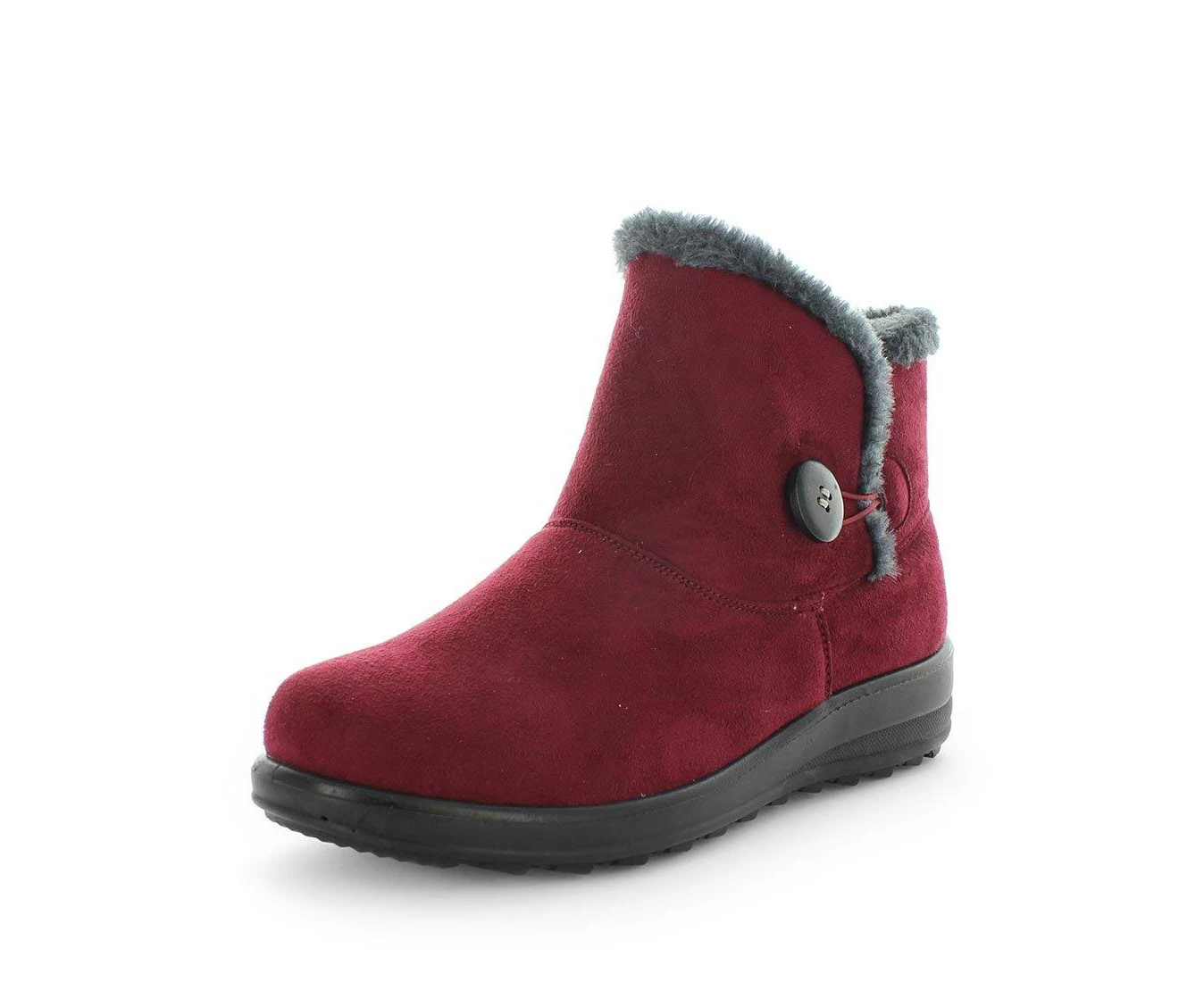 Panda Eugenia Microsuede Faux Fur Trim Durable Outsole Slip-On Cosy Bootie - Red