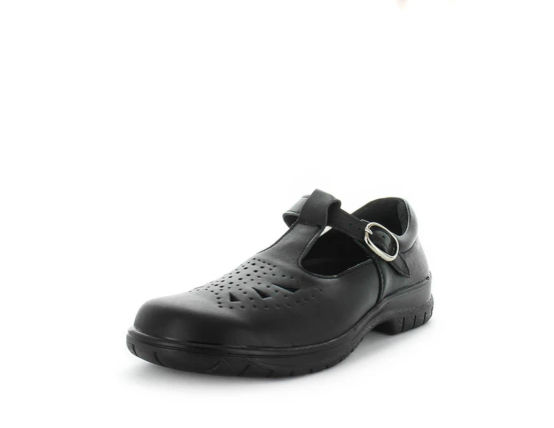 Wilde School Jayne2 Leather Durable Outsole T-Bar Junior School Shoe Black - Black