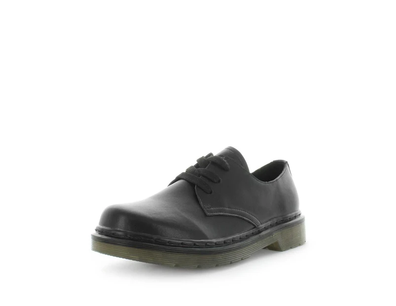 Wilde School Jerico Leather Lace Up Memory Foam Moulded Insole School Shoes - Black