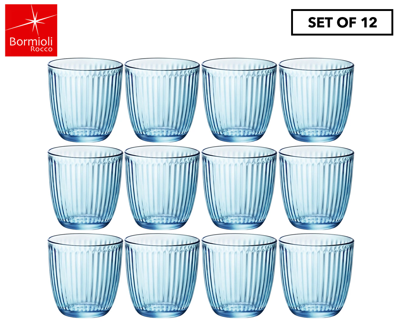 Set of 12 Bormioli Rocco 290mL Line Tumbler Glasses - Blue