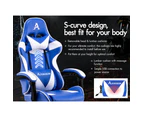 Gaming Chair Office Executive Racing Footrest Seat Leather Blue White