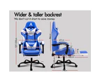 Gaming Chair Office Executive Racing Footrest Seat Leather Blue White