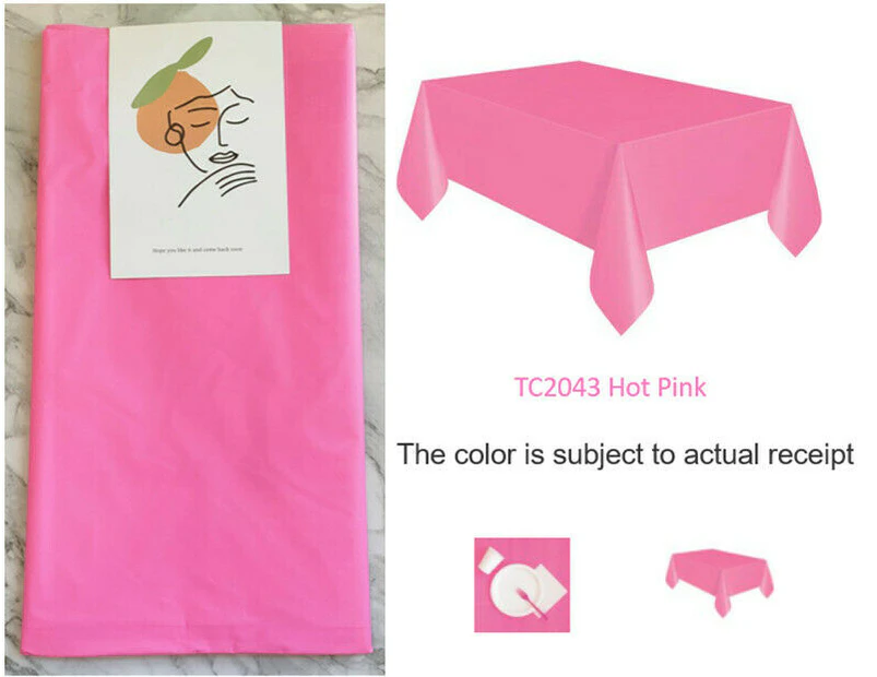 6PCs 1.37 m x 2.74 m Plastic Table Cloth Washable, Waterproof, Durable - Hot Pink