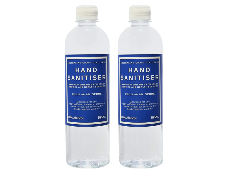 Hand Sanitiser 575mL - 80% Ethanol Made by Craft Whisky Distillery - 2 Pack