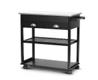 Kitchen Trolley Cart Cooking Workbench Island Stainless Steel Top 2 Drawer Black