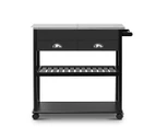 Kitchen Trolley Cart Cooking Workbench Island Stainless Steel Top 2 Drawer Black