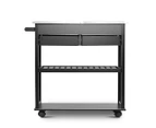 Kitchen Trolley Cart Cooking Workbench Island Stainless Steel Top 2 Drawer Black