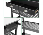 Kitchen Trolley Cart Cooking Workbench Island Stainless Steel Top 2 Drawer Black