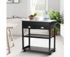 Kitchen Trolley Cart Cooking Workbench Island Stainless Steel Top 2 Drawer Black