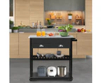 Kitchen Trolley Cart Cooking Workbench Island Stainless Steel Top 2 Drawer Black