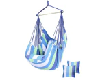 Youngly Blue+White 130*100cm Garden Deluxe Hanging Hammock Chair Swing Outdoor/Indoor Camping With 2 Pillows + Stick
