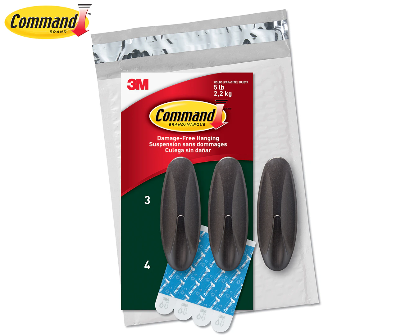 Command Large Adhesive Outdoor Metallic Hooks 3-Pack - Bronze