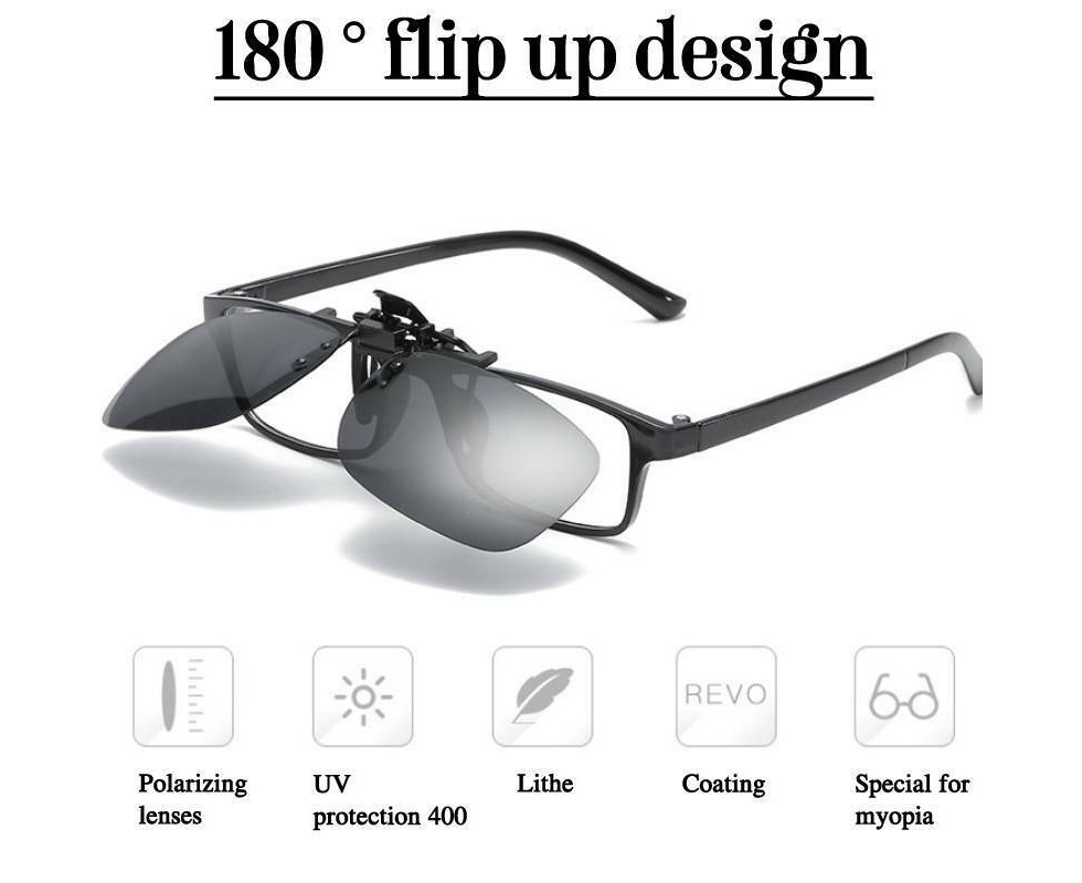 Polarized Flip Up Sunglasses Black Clip On 100% UV Protection