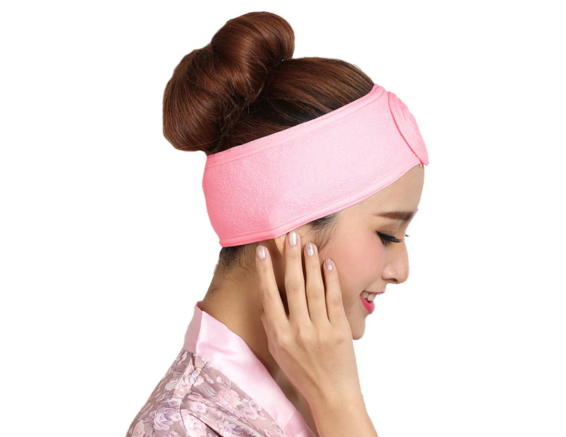 Women Elastic Adjustable Headband Face Wash Makeup SPA Head Hair Band Wrap  - Pink .au