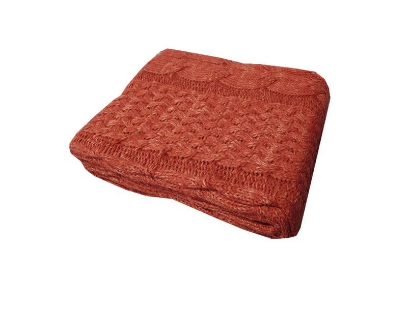 Cable Knitted Throw Rug 127 x 152 cm - Red