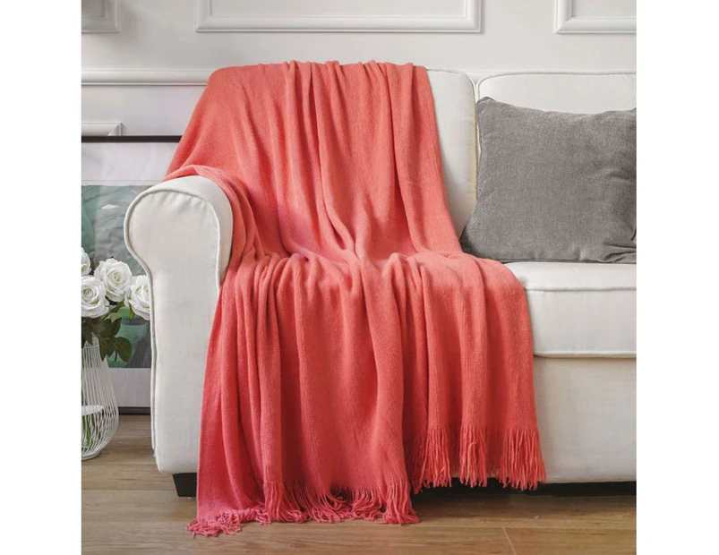 Bahamas Woven Throw Rug with Fringe 130 x 150 cm - Coral