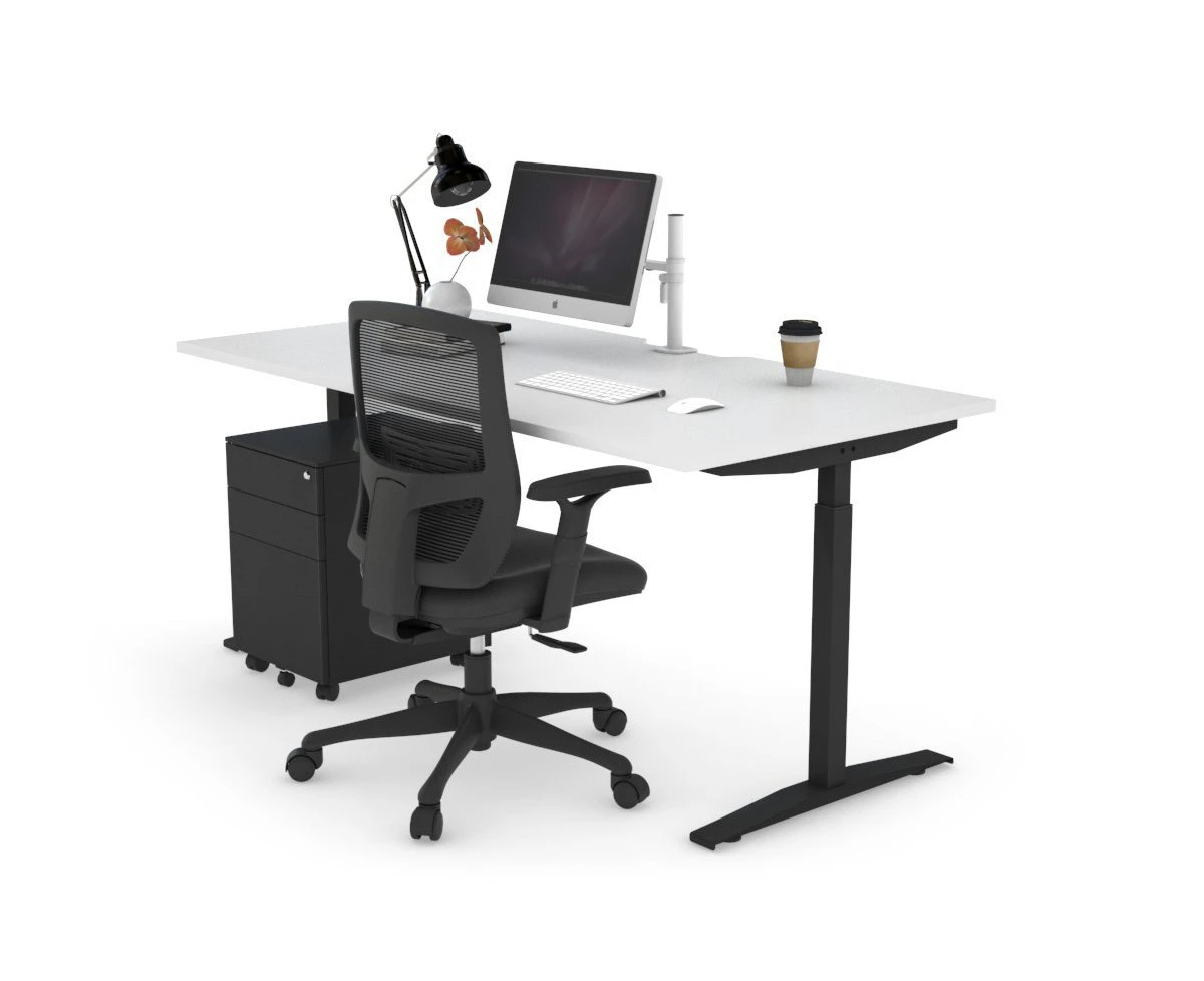 Sit-Stand Range - Stand Up Electric Height Adj Desk Black Frame [1200L x 800W with Cable Scallop] - white