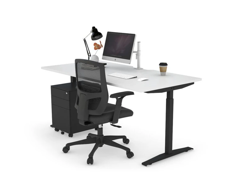Sit-Stand Range - Stand Up Electric Height Adj Desk Black Frame [1600L x 800W with Cable Scallop] - white