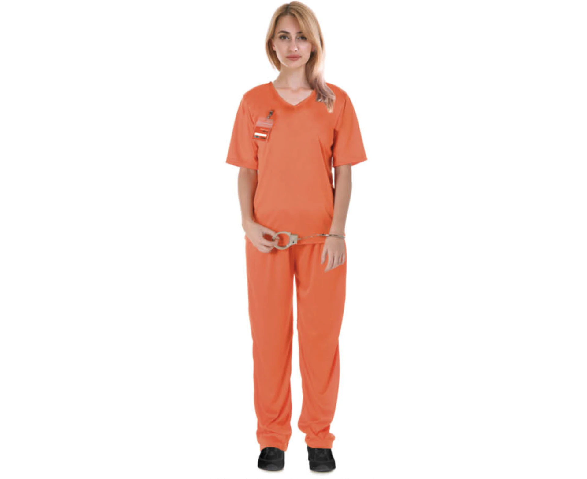 Adult Women's Orange Prisoner Lady Costume Convict Jail Halloween Dress Up Hens - Orange