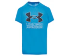 Under Armour Boys' Tech Hybrid Print Fill Tee / T-Shirt / Tshirt - Blue Circuit/Halo Grey