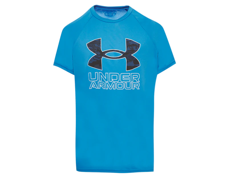 Under Armour Boys' Tech Hybrid Print Fill Tee / T-Shirt / Tshirt - Blue Circuit/Halo Grey